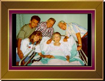 Visiting Vassar's Aunt Claudia - Vassar's sister Janice, Gary Clements, Vassar, Aunt Claudia, and cousin Carroll. May 1999.